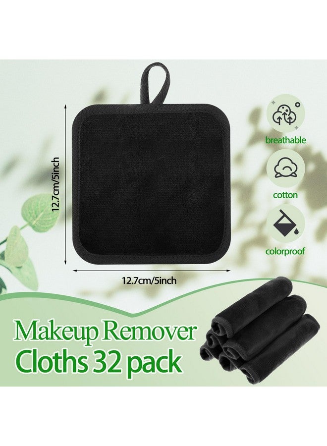 32 Pcs Makeup Remover Pads 5 X 5 Inch Soft Reusable Makeup Remover Cloths For Eye Face Cloth Microfiber Washable Makeup Remover Towel Makeup Removal Cleaning Cloth For Women (Black)