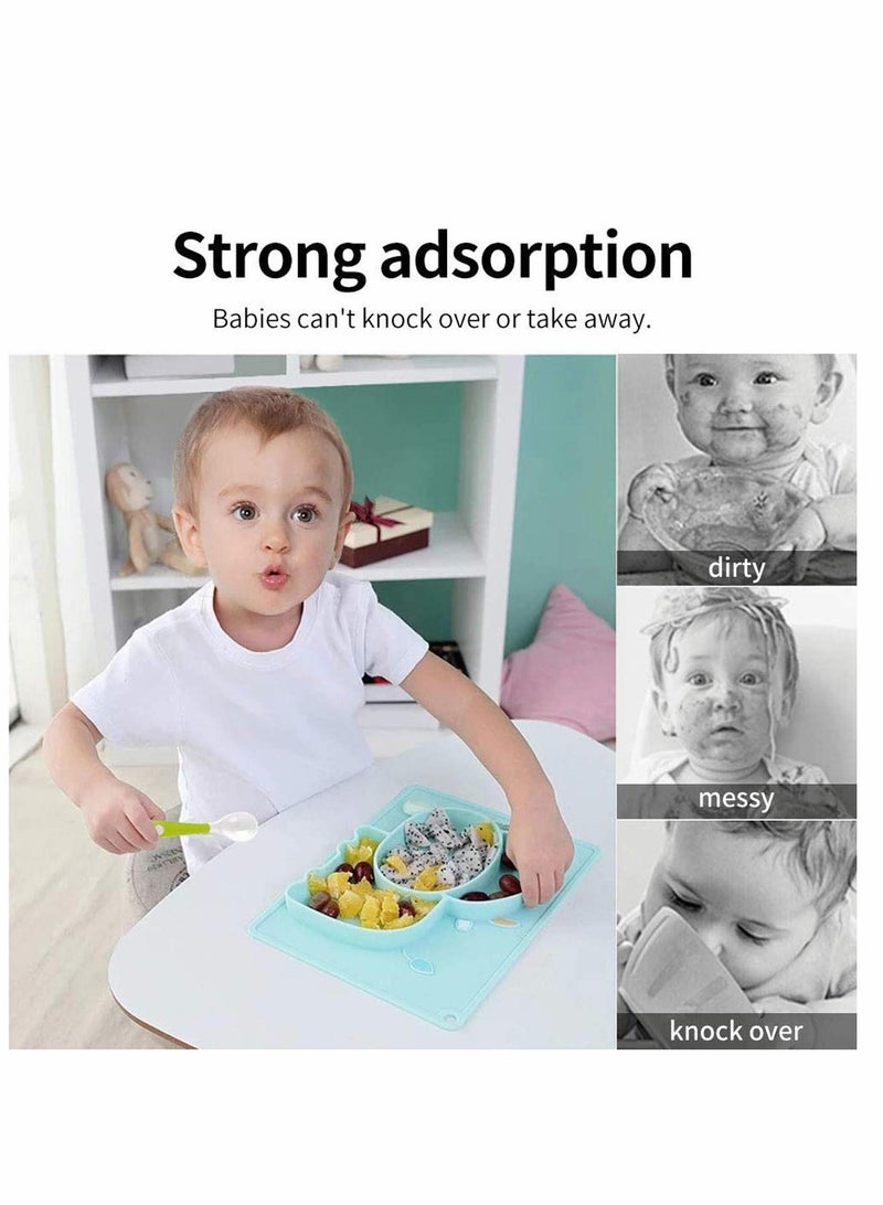 Baby Silicone Placemat, Non-Slip Feeding Plate for Toddlers Babies Kids with Strong Suction Fits Most Highchair Trays BPA-Free FDA Approved, Dishwasher and Microwave Safe with Spoon Fork