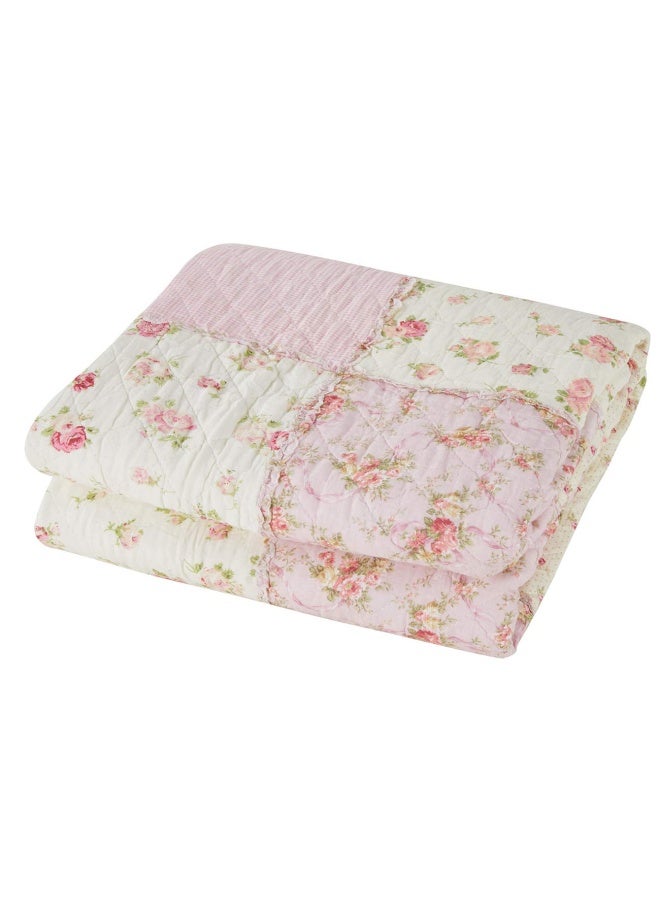 Original 100  Cotton Patchwork Quilt Pink Floral Bedspread Coverlet Reversible Vintage Shabby Chic Quilted Throw Blanket Bed Quilt Cover For Couch Sofa