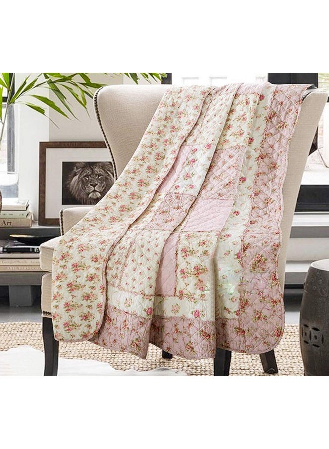 Original 100  Cotton Patchwork Quilt Pink Floral Bedspread Coverlet Reversible Vintage Shabby Chic Quilted Throw Blanket Bed Quilt Cover For Couch Sofa