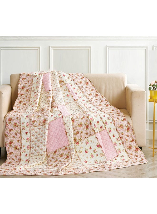 Original 100  Cotton Patchwork Quilt Pink Floral Bedspread Coverlet Reversible Vintage Shabby Chic Quilted Throw Blanket Bed Quilt Cover For Couch Sofa