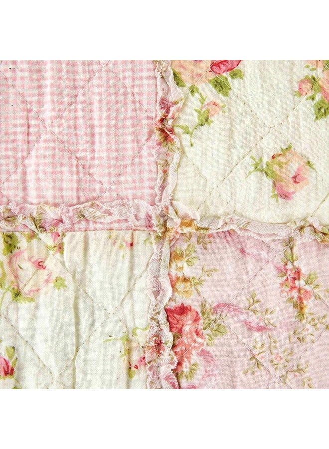 Original 100  Cotton Patchwork Quilt Pink Floral Bedspread Coverlet Reversible Vintage Shabby Chic Quilted Throw Blanket Bed Quilt Cover For Couch Sofa