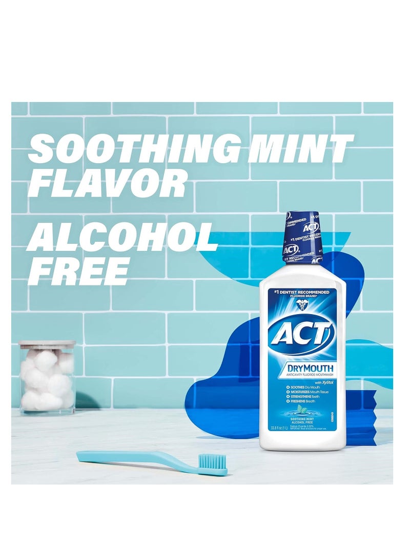 ACT Dry Mouth Anticavity Zero Alcohol Fluoride Mouthwash, Soothing Mint, 33.8 fl. oz.