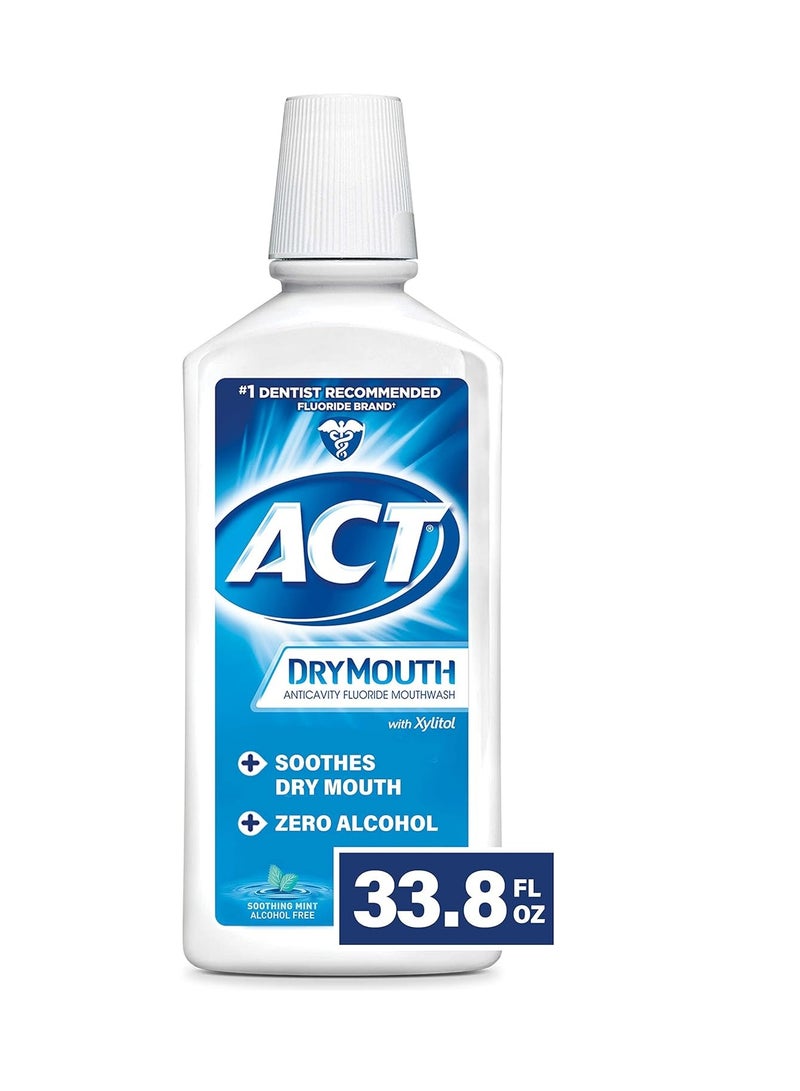 ACT Dry Mouth Anticavity Zero Alcohol Fluoride Mouthwash, Soothing Mint, 33.8 fl. oz.