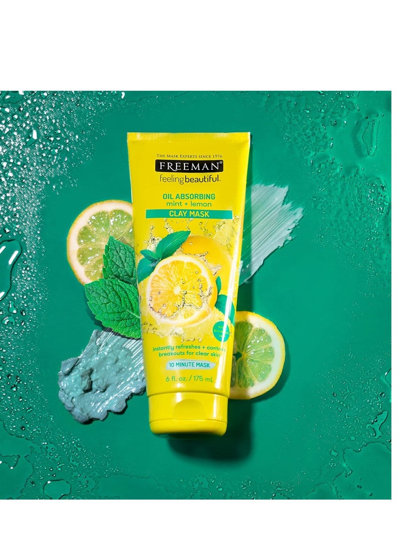 Freeman Oil Absorbing Mint & Lemon Clay Mask, Facial Mask, Skincare, 6 fl oz tube/175 mL