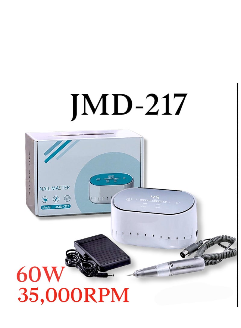 JMD-217 60W 35,000 RPM LCD Magnetic Absorption Storage Box Design Saves Space Electric E File Nail Drill Machine Finger Toe Nail Care Manicure Pedicure Machine Manicure Tool Nail Art File