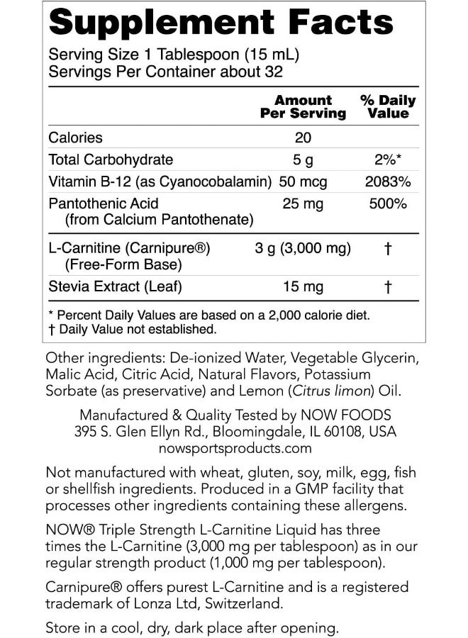 Sports Triple Strength L-Carnitine 3000 Mg 16 Fl Oz 473 Ml