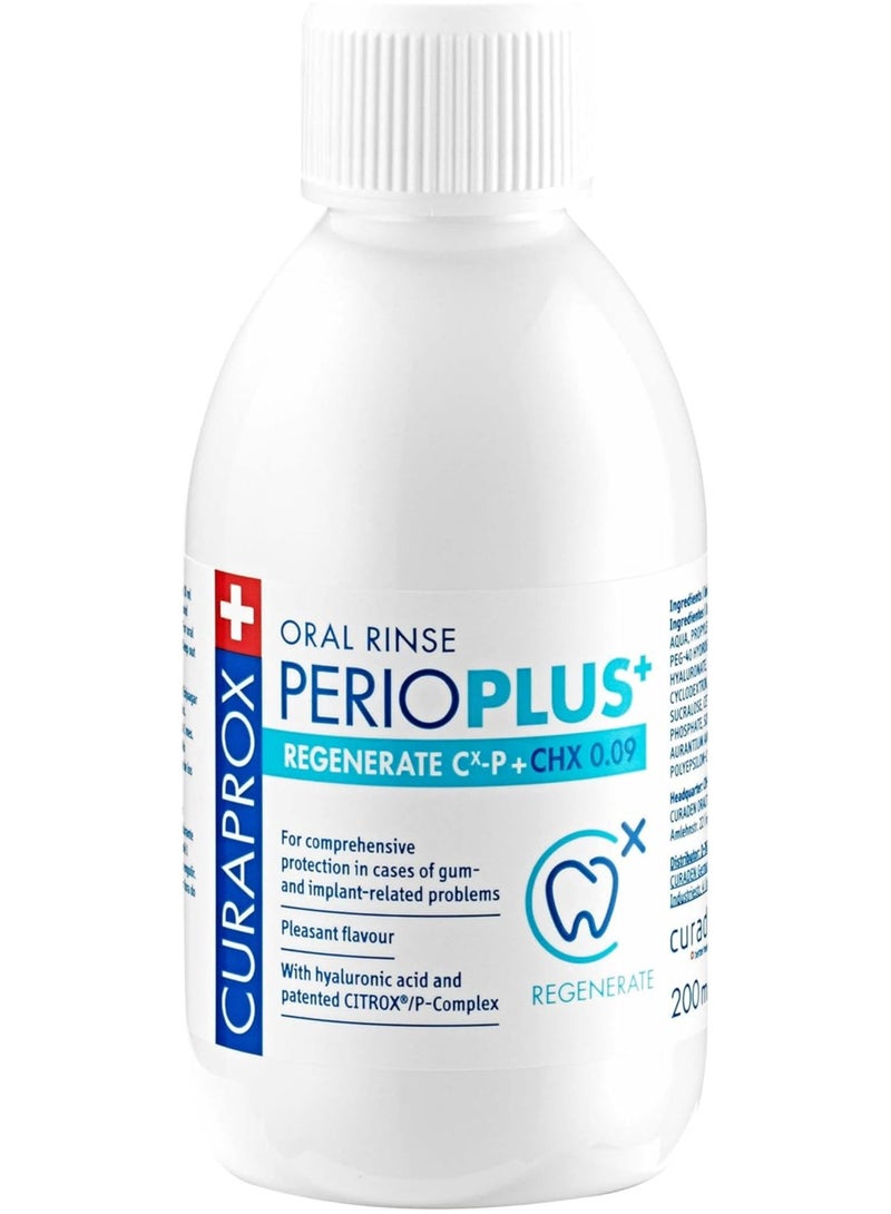 Curaprox Perio Plus Regenerate, Chx 0.09% Mouthwash, 200ml - Antiseptic Mouthwash For Gum Disease & Enamel Repair