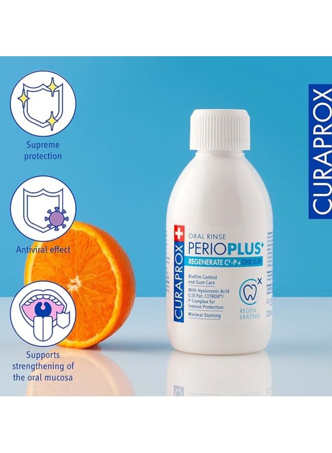 Curaprox Perio Plus Regenerate, Chx 0.09% Mouthwash, 200ml - Antiseptic Mouthwash For Gum Disease & Enamel Repair