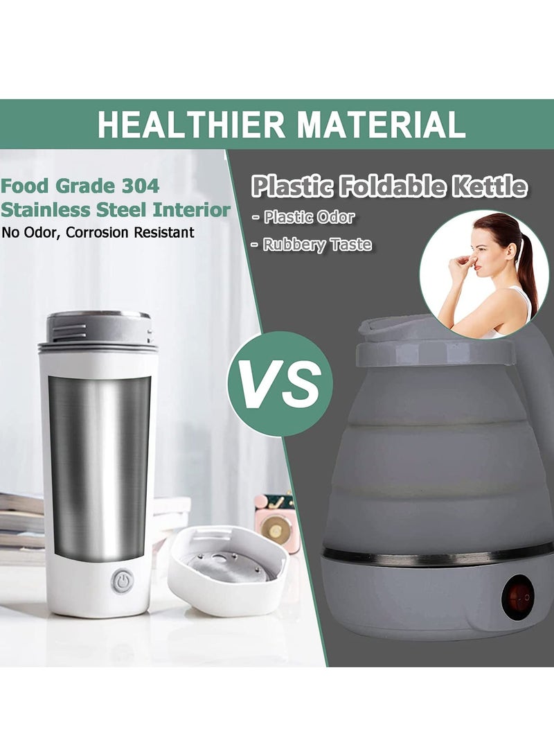 Portable Electric Kettle Stainless Steel Liner Travel Electric Cup Home Mini Heating Teapot Fast Cooking Single Cup Water Heater 350ml Hot Water Bottle White