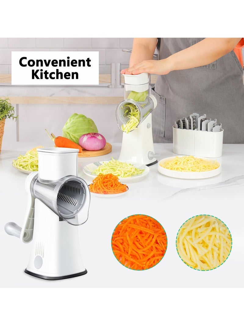 Vegetable Chopper, Cheese Grater with 5 Interchangeable Stainless Steel Blades, Potato Cutter for Kitchen(White)