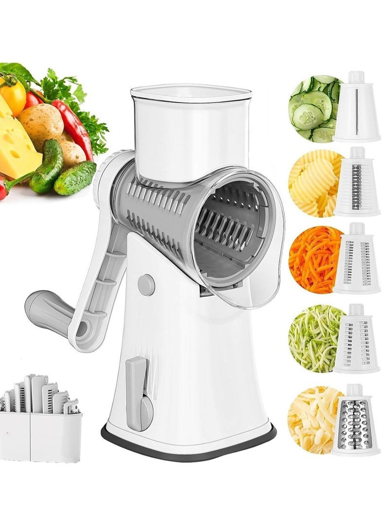 Vegetable Chopper, Cheese Grater with 5 Interchangeable Stainless Steel Blades, Potato Cutter for Kitchen(White)