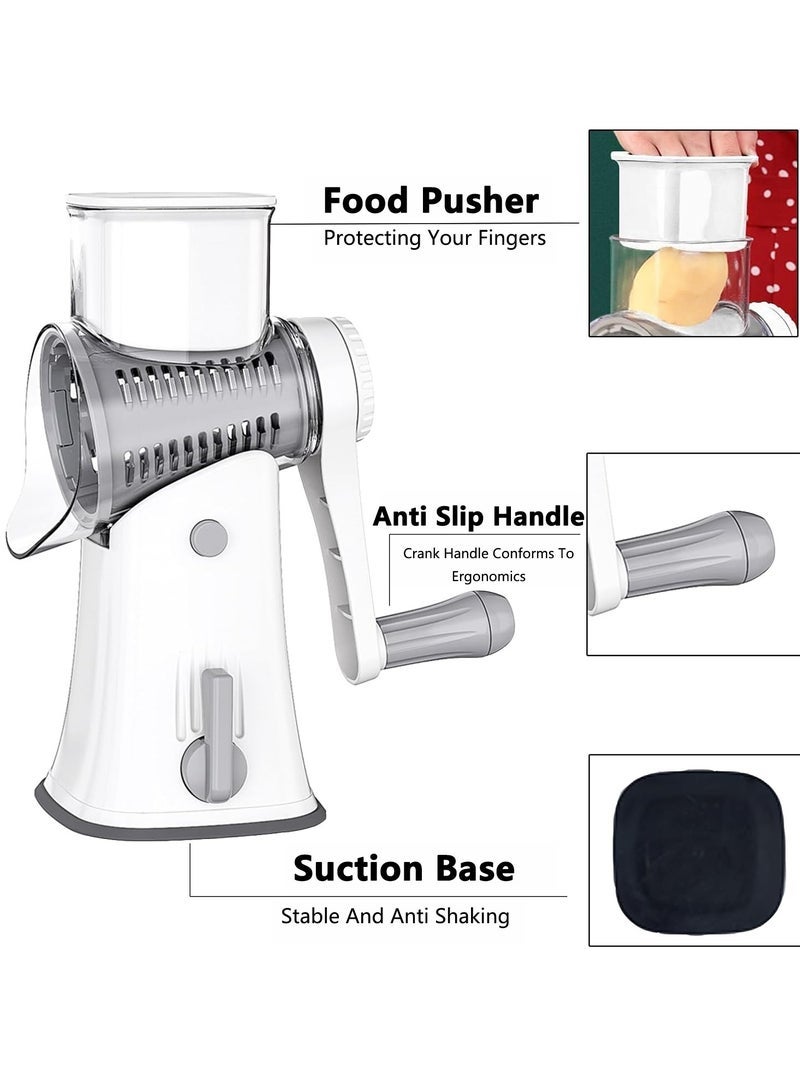 Vegetable Chopper, Cheese Grater with 5 Interchangeable Stainless Steel Blades, Potato Cutter for Kitchen(White)