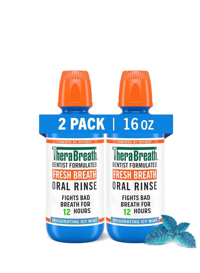 TheraBreath Fresh Breath Mouthwash, Icy Mint Flavor, Alcohol-Free, 16 Fl Oz (Pack of 2)