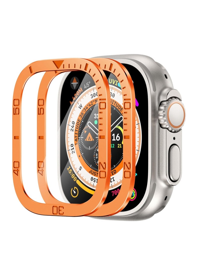 Durable Metal Case for Apple Watch Ultra 49mm with Tempered Glass Protector 2 Pack Orange