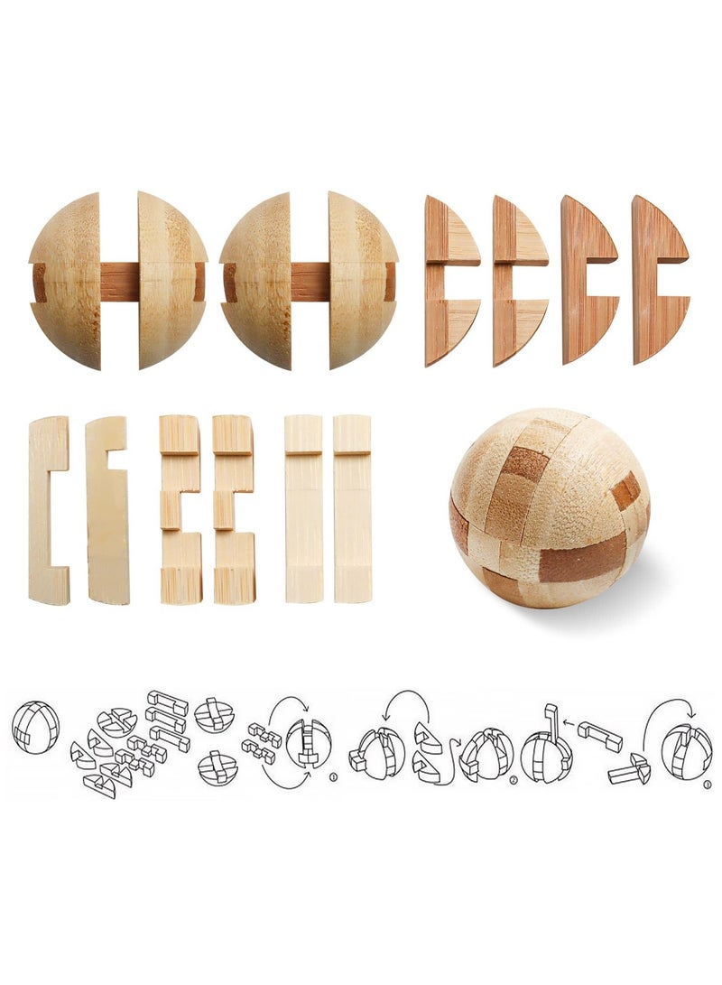 4 Pack Wooden Puzzle Games Brain Teasers Toy 3D Puzzles for Teens and Adults Wooden Logic Puzzle Wood Snake Cube Magic Cube Magic Ball Brain Teaser Intellectual Removing Assembling Toy