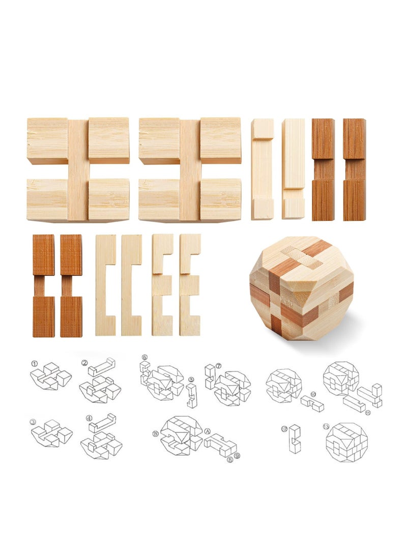 4 Pack Wooden Puzzle Games Brain Teasers Toy 3D Puzzles for Teens and Adults Wooden Logic Puzzle Wood Snake Cube Magic Cube Magic Ball Brain Teaser Intellectual Removing Assembling Toy