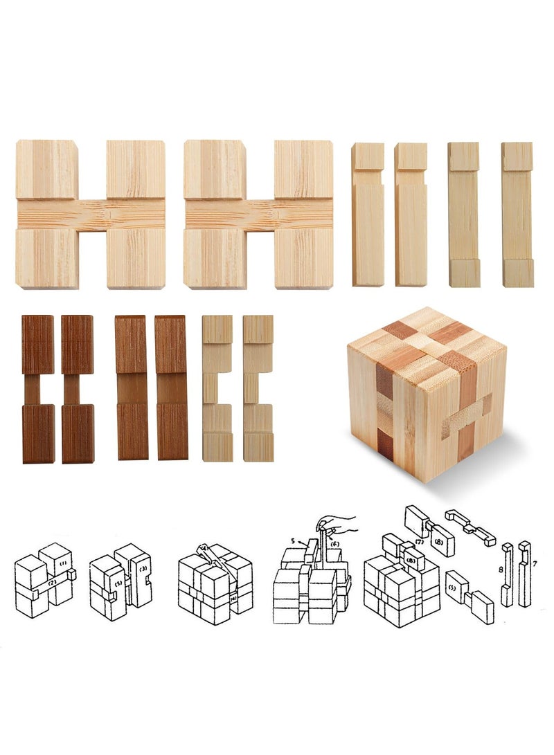 4 Pack Wooden Puzzle Games Brain Teasers Toy 3D Puzzles for Teens and Adults Wooden Logic Puzzle Wood Snake Cube Magic Cube Magic Ball Brain Teaser Intellectual Removing Assembling Toy