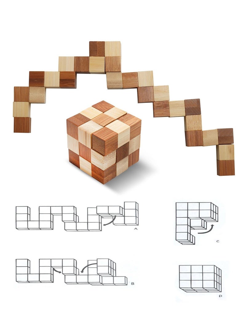 4 Pack Wooden Puzzle Games Brain Teasers Toy 3D Puzzles for Teens and Adults Wooden Logic Puzzle Wood Snake Cube Magic Cube Magic Ball Brain Teaser Intellectual Removing Assembling Toy