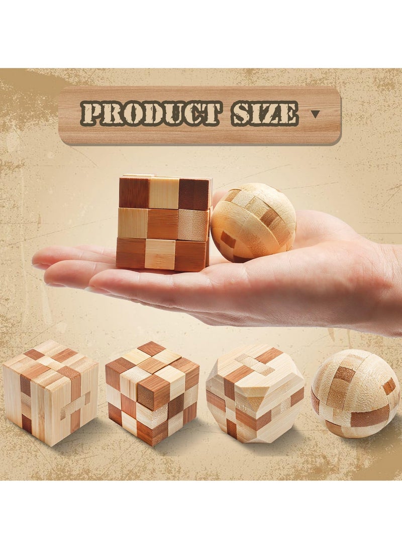 4 Pack Wooden Puzzle Games Brain Teasers Toy 3D Puzzles for Teens and Adults Wooden Logic Puzzle Wood Snake Cube Magic Cube Magic Ball Brain Teaser Intellectual Removing Assembling Toy