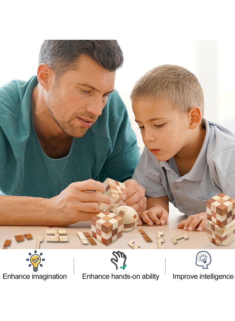 4 Pack Wooden Puzzle Games Brain Teasers Toy 3D Puzzles for Teens and Adults Wooden Logic Puzzle Wood Snake Cube Magic Cube Magic Ball Brain Teaser Intellectual Removing Assembling Toy