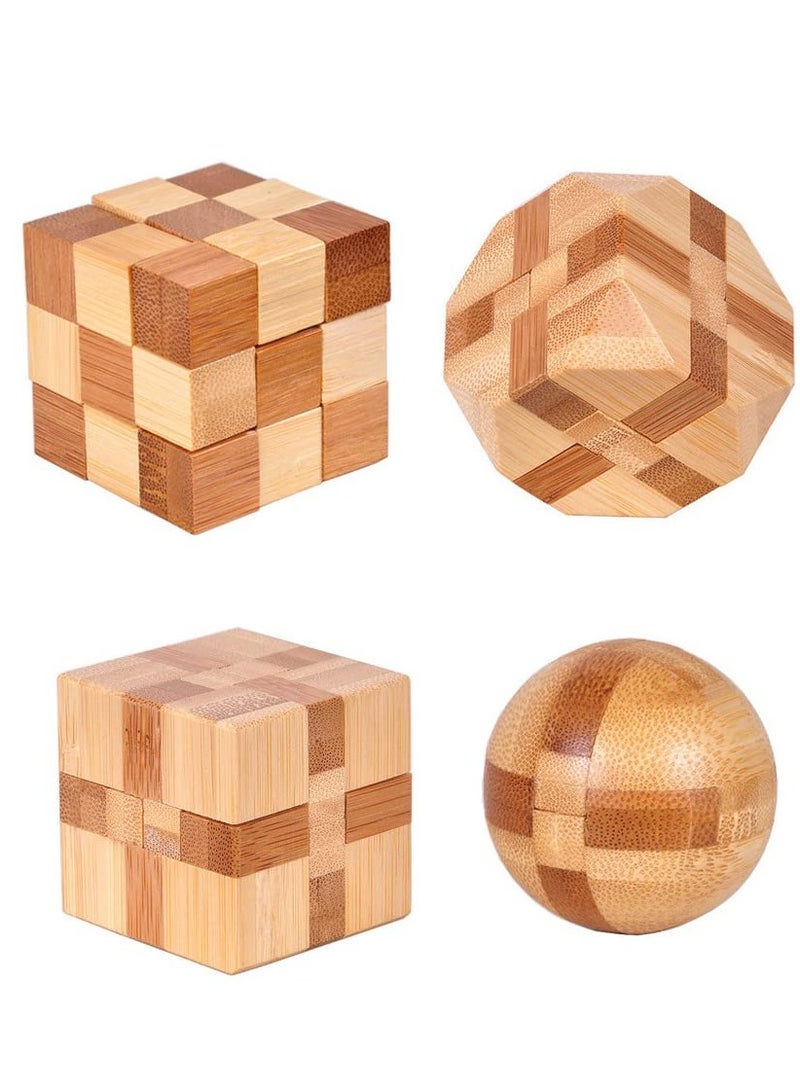 4 Pack Wooden Puzzle Games Brain Teasers Toy 3D Puzzles for Teens and Adults Wooden Logic Puzzle Wood Snake Cube Magic Cube Magic Ball Brain Teaser Intellectual Removing Assembling Toy