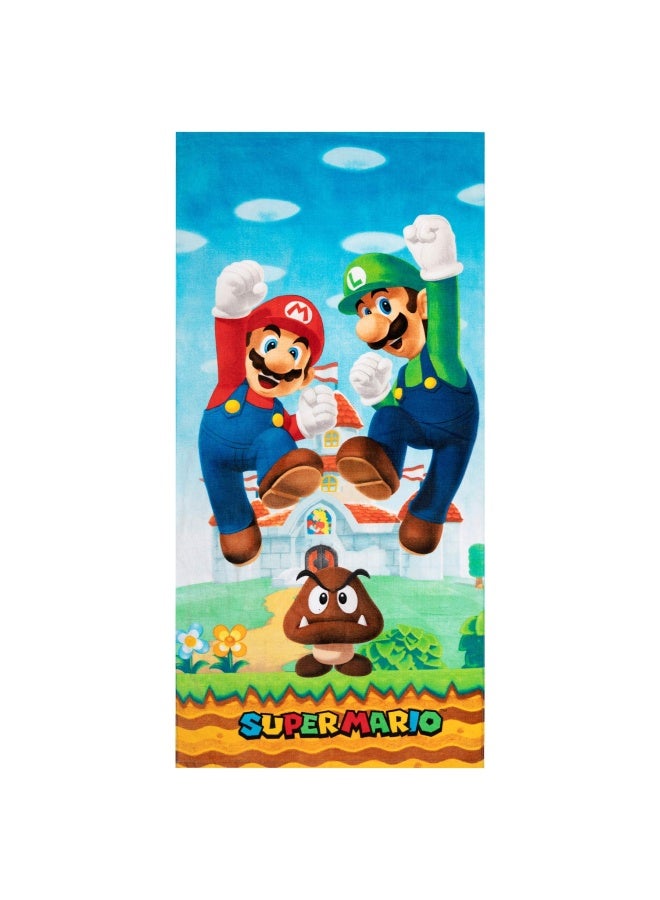 Franco Super Mario Official Nintendo Kids Super Soft Cotton Bath Pool Beach Towel 58 In X 28 In By