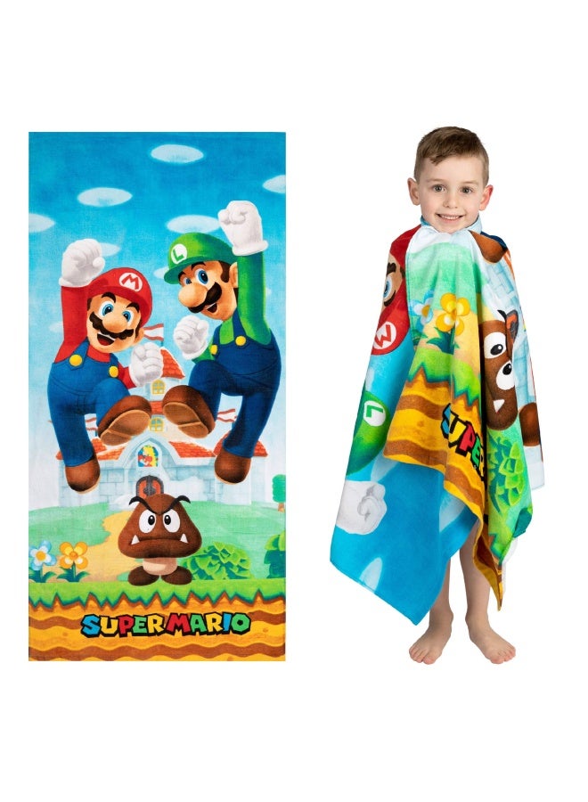 Franco Super Mario Official Nintendo Kids Super Soft Cotton Bath Pool Beach Towel 58 In X 28 In By