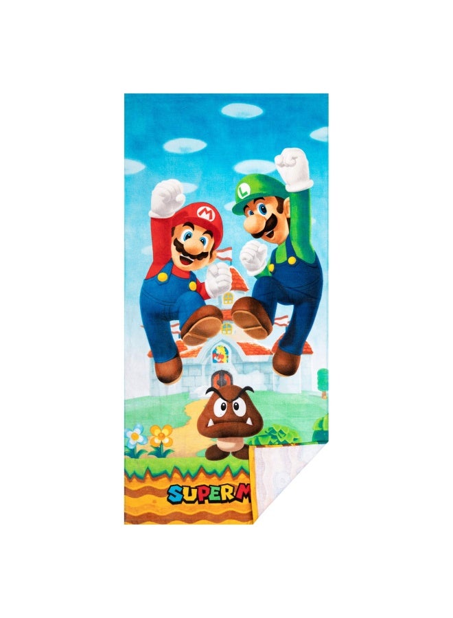 Franco Super Mario Official Nintendo Kids Super Soft Cotton Bath Pool Beach Towel 58 In X 28 In By