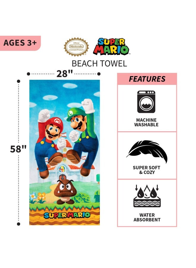 Franco Super Mario Official Nintendo Kids Super Soft Cotton Bath Pool Beach Towel 58 In X 28 In By