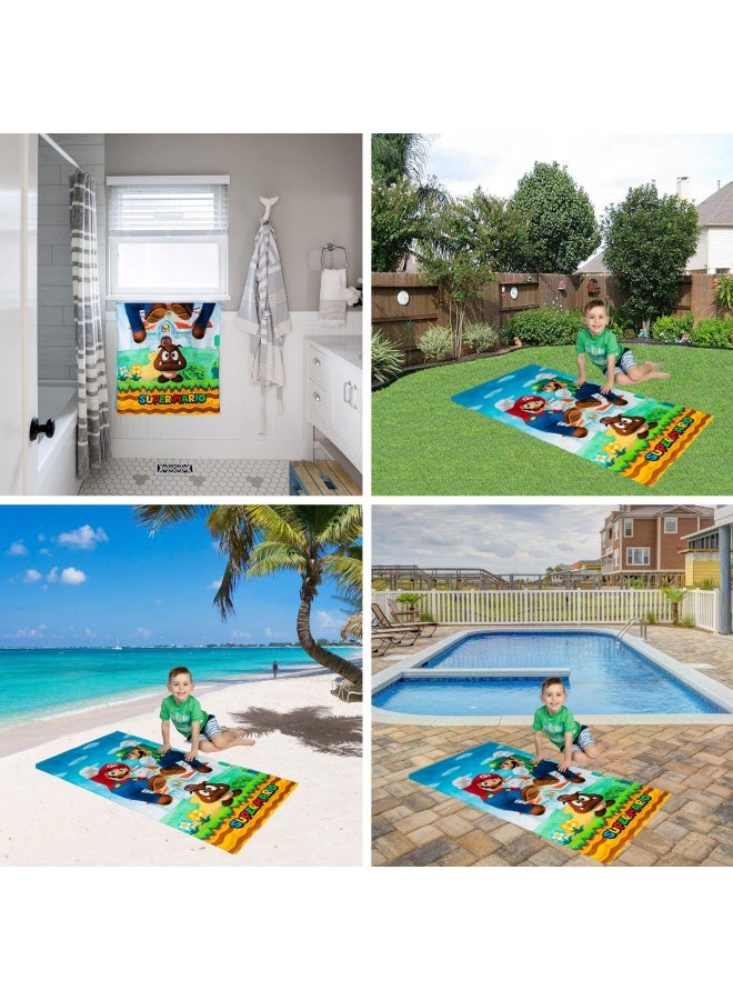 Franco Super Mario Official Nintendo Kids Super Soft Cotton Bath Pool Beach Towel 58 In X 28 In By