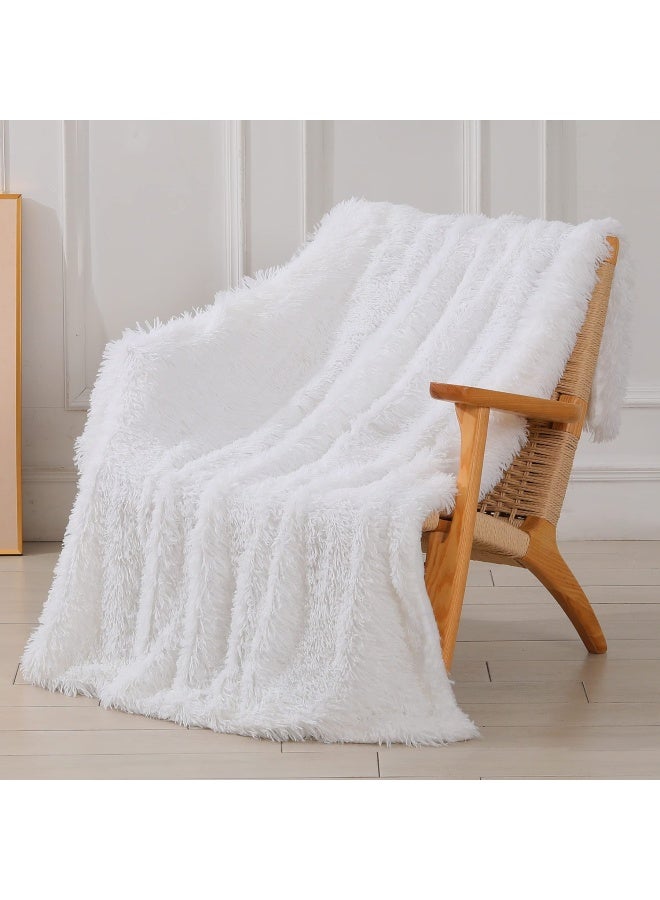 Decorative Extra Soft Faux Fur Throw Blanket 50 X 60 Solid Reversible Fuzzy Lightweight Long Hair Blanket Fluffy Cozy Plush Fleece Comfy Microfiber Fur Blanket For Couch Sofa Bed Pure White