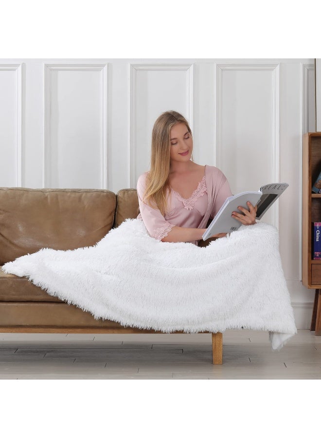 Decorative Extra Soft Faux Fur Throw Blanket 50 X 60 Solid Reversible Fuzzy Lightweight Long Hair Blanket Fluffy Cozy Plush Fleece Comfy Microfiber Fur Blanket For Couch Sofa Bed Pure White