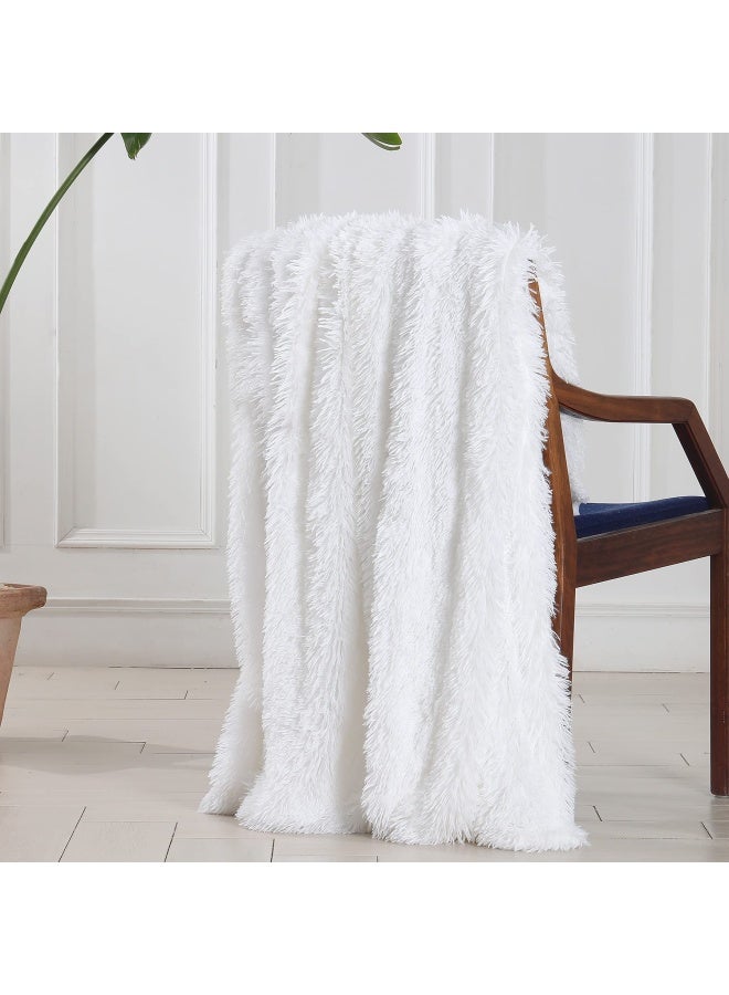 Decorative Extra Soft Faux Fur Throw Blanket 50 X 60 Solid Reversible Fuzzy Lightweight Long Hair Blanket Fluffy Cozy Plush Fleece Comfy Microfiber Fur Blanket For Couch Sofa Bed Pure White