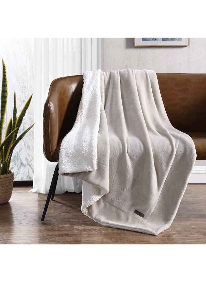 Ultra-Plush Collection Throw Blanket-Reversible Sherpa Fleece Cover  Soft And Cozy  Perfect For Bed Or Couch  Oyster