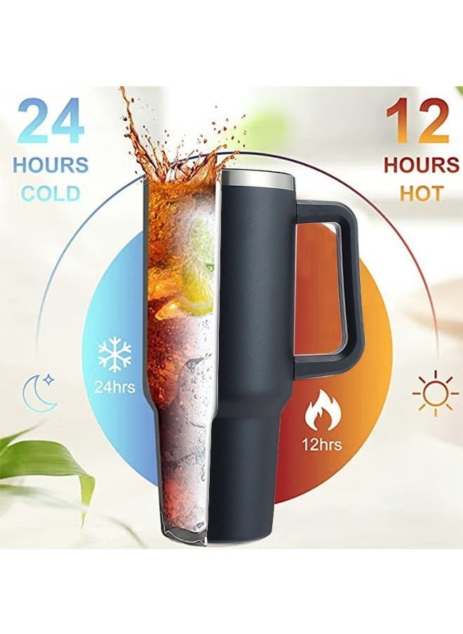 Tumbler 1200ml With Handle and Straw Lid Insulated 40 oz Reusable Stainless Steel Vacuum Insulated Water Bottles Travel Mug Iced Coffee Cup for Hot and Cold Beverages