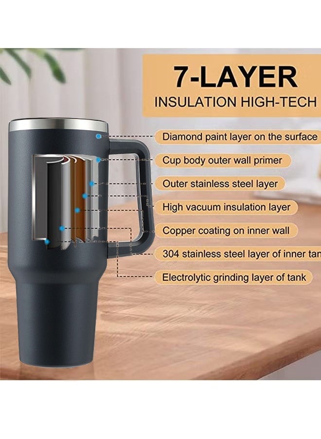 Tumbler 1200ml With Handle and Straw Lid Insulated 40 oz Reusable Stainless Steel Vacuum Insulated Water Bottles Travel Mug Iced Coffee Cup for Hot and Cold Beverages