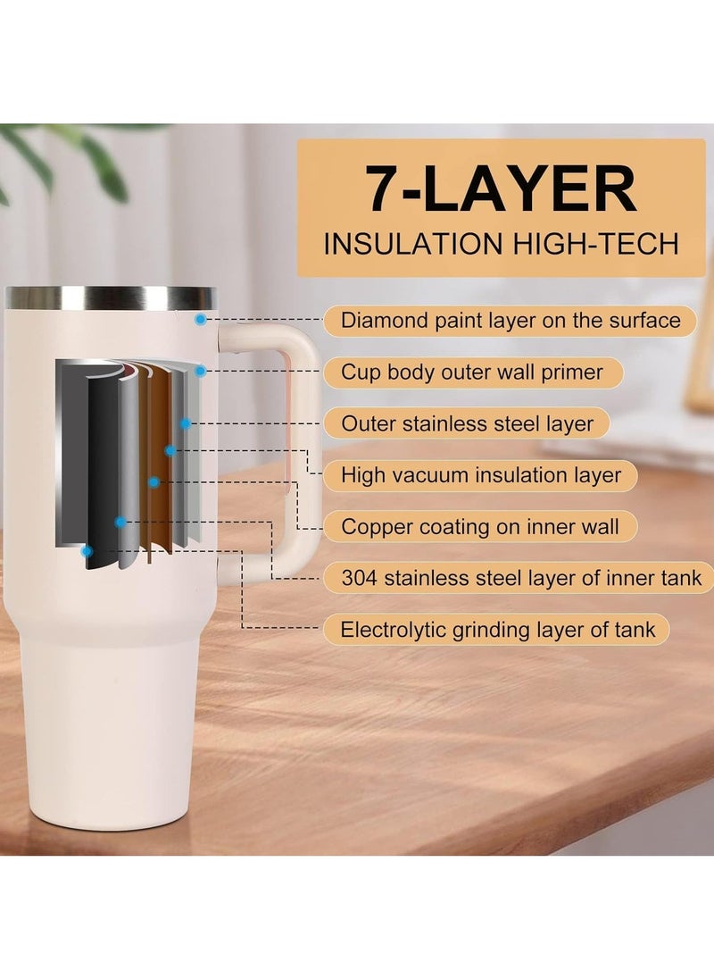 Tumbler 1200ml With Handle and Straw Lid Insulated 40 oz Reusable Stainless Steel Vacuum Insulated Water Bottles Travel Mug Iced Coffee Cup for Hot and Cold Beverages