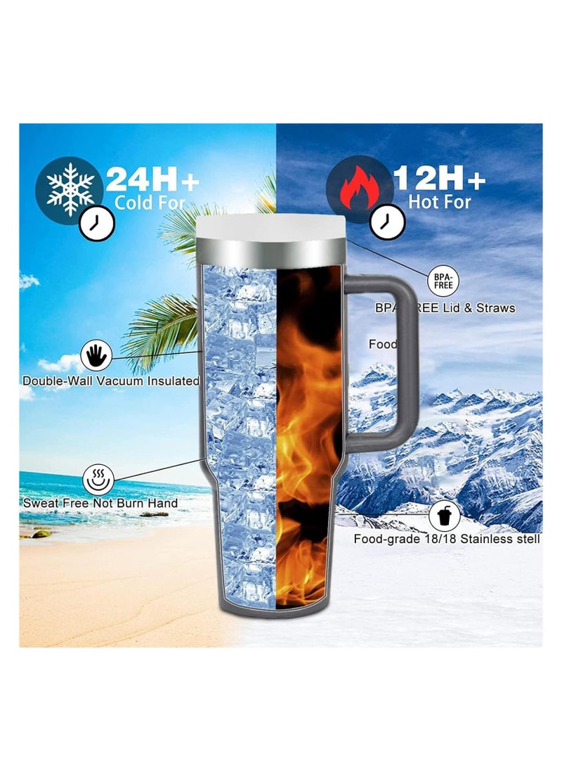 Tumbler 1200ml With Handle and Straw Lid Insulated 40 oz Reusable Stainless Steel Vacuum Insulated Water Bottles Travel Mug Iced Coffee Cup for Hot and Cold Beverages