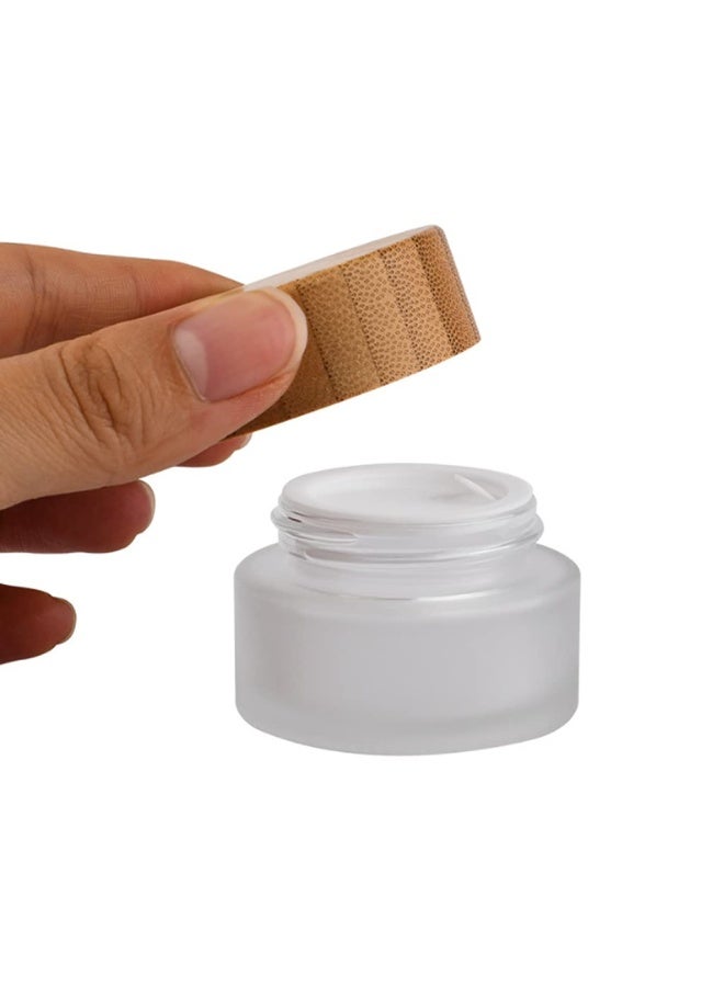 100g 100ml Frosted Glass Cream Jar Cosmetic Container with Inner Liners and Natural Bamboo lids Refillable Straight Sided Glass Cosmetic Jars Travel Toiletries Bottle Sample Jars for Lotion Cream
