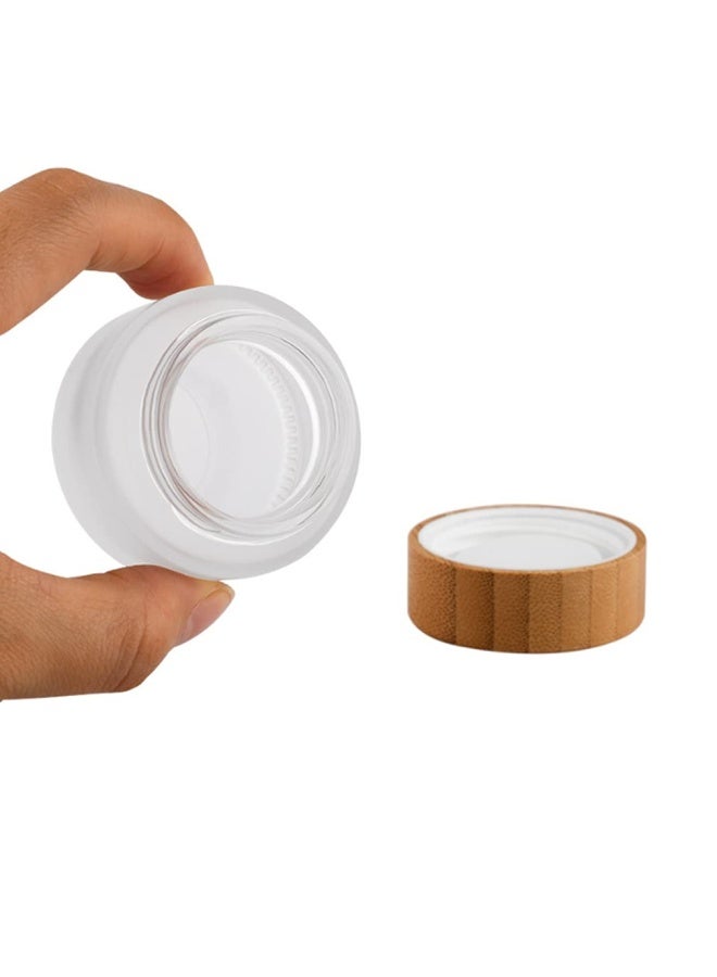 100g 100ml Frosted Glass Cream Jar Cosmetic Container with Inner Liners and Natural Bamboo lids Refillable Straight Sided Glass Cosmetic Jars Travel Toiletries Bottle Sample Jars for Lotion Cream