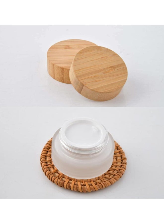 100g 100ml Frosted Glass Cream Jar Cosmetic Container with Inner Liners and Natural Bamboo lids Refillable Straight Sided Glass Cosmetic Jars Travel Toiletries Bottle Sample Jars for Lotion Cream