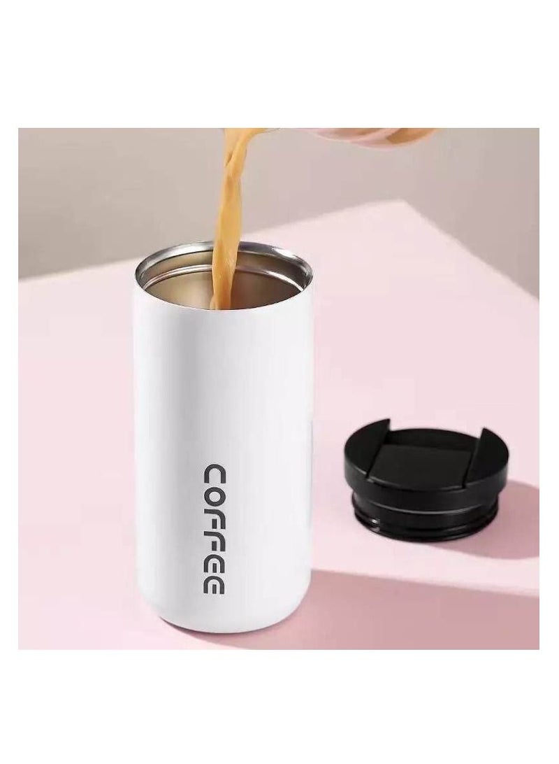 400ml Stainless Steel Insulated Vacuum Cup Double Walled Coffee Travel Mug Leakproof Anti-Slip Perfect For Coffee Tea Water And Soda White