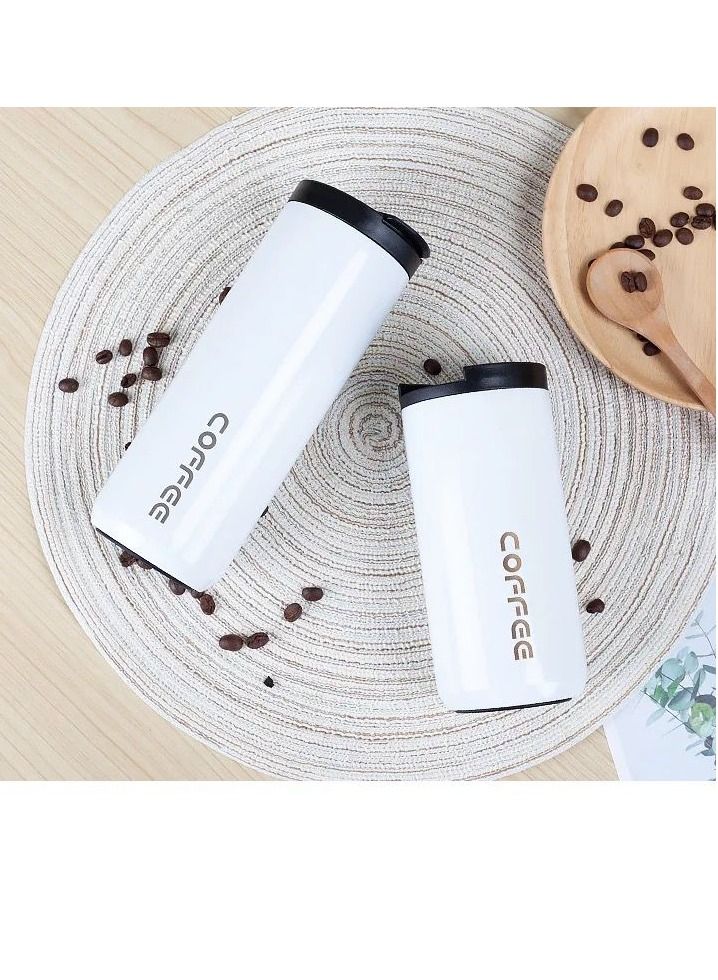 400ml Stainless Steel Insulated Vacuum Cup Double Walled Coffee Travel Mug Leakproof Anti-Slip Perfect For Coffee Tea Water And Soda White