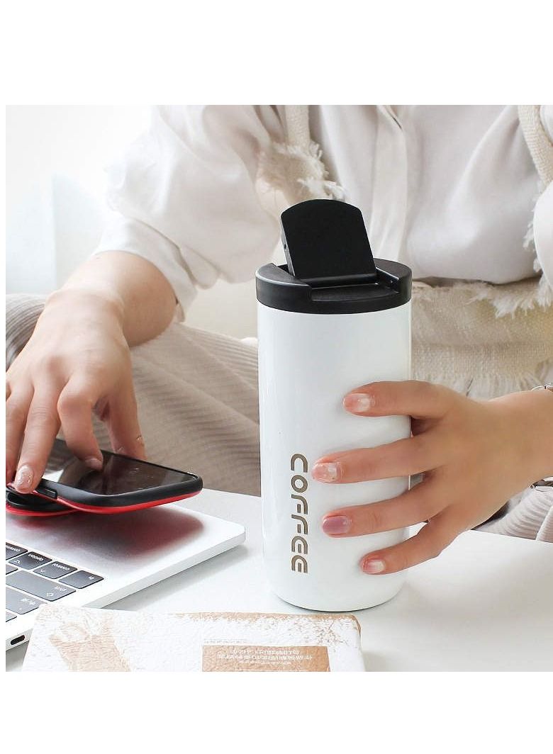 400ml Stainless Steel Insulated Vacuum Cup Double Walled Coffee Travel Mug Leakproof Anti-Slip Perfect For Coffee Tea Water And Soda White