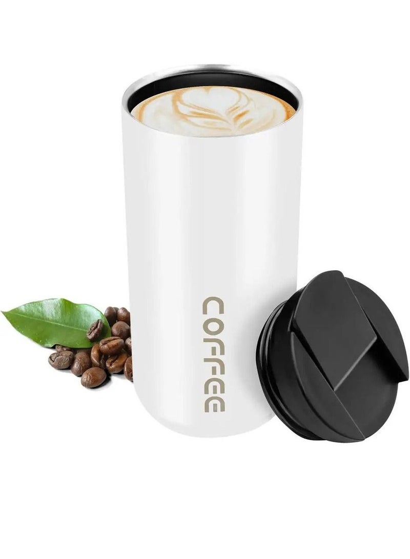 400ml Stainless Steel Insulated Vacuum Cup Double Walled Coffee Travel Mug Leakproof Anti-Slip Perfect For Coffee Tea Water And Soda White