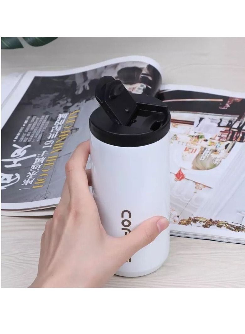 400ml Stainless Steel Insulated Vacuum Cup Double Walled Coffee Travel Mug Leakproof Anti-Slip Perfect For Coffee Tea Water And Soda White