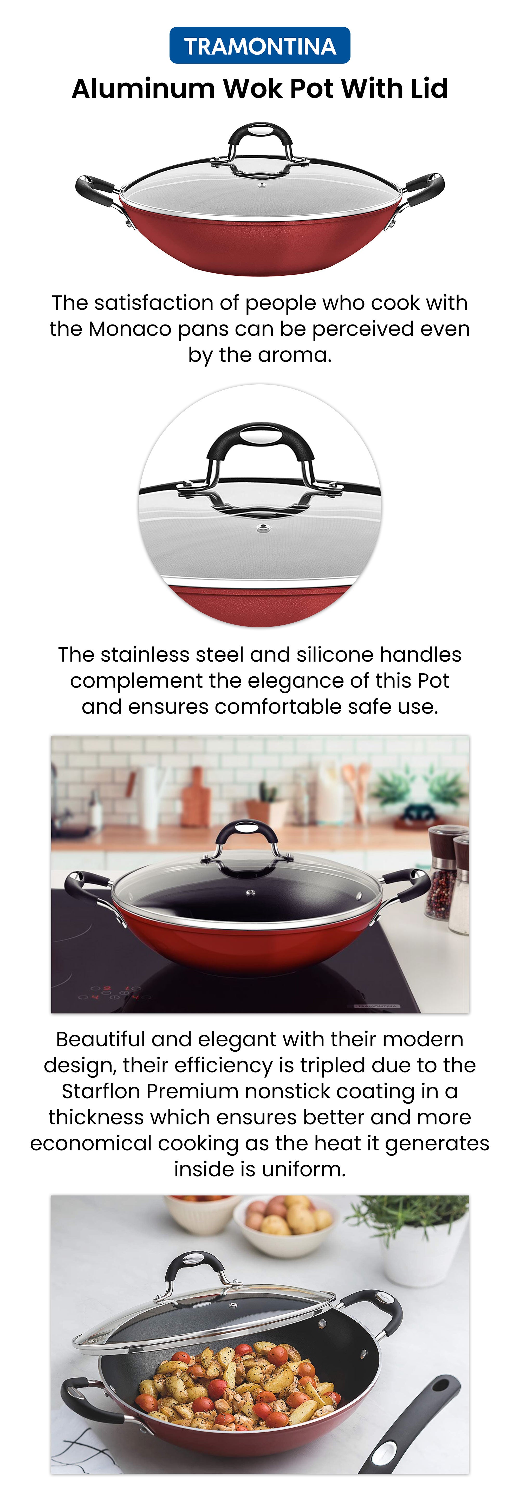 Aluminum Wok Pot With Lid Red 32cm