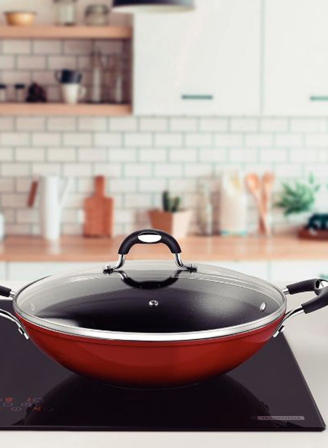 Aluminum Wok Pot With Lid Red 32cm