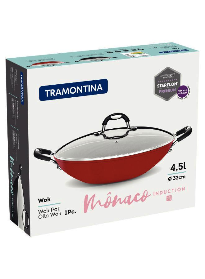 Aluminum Wok Pot With Lid Red 32cm